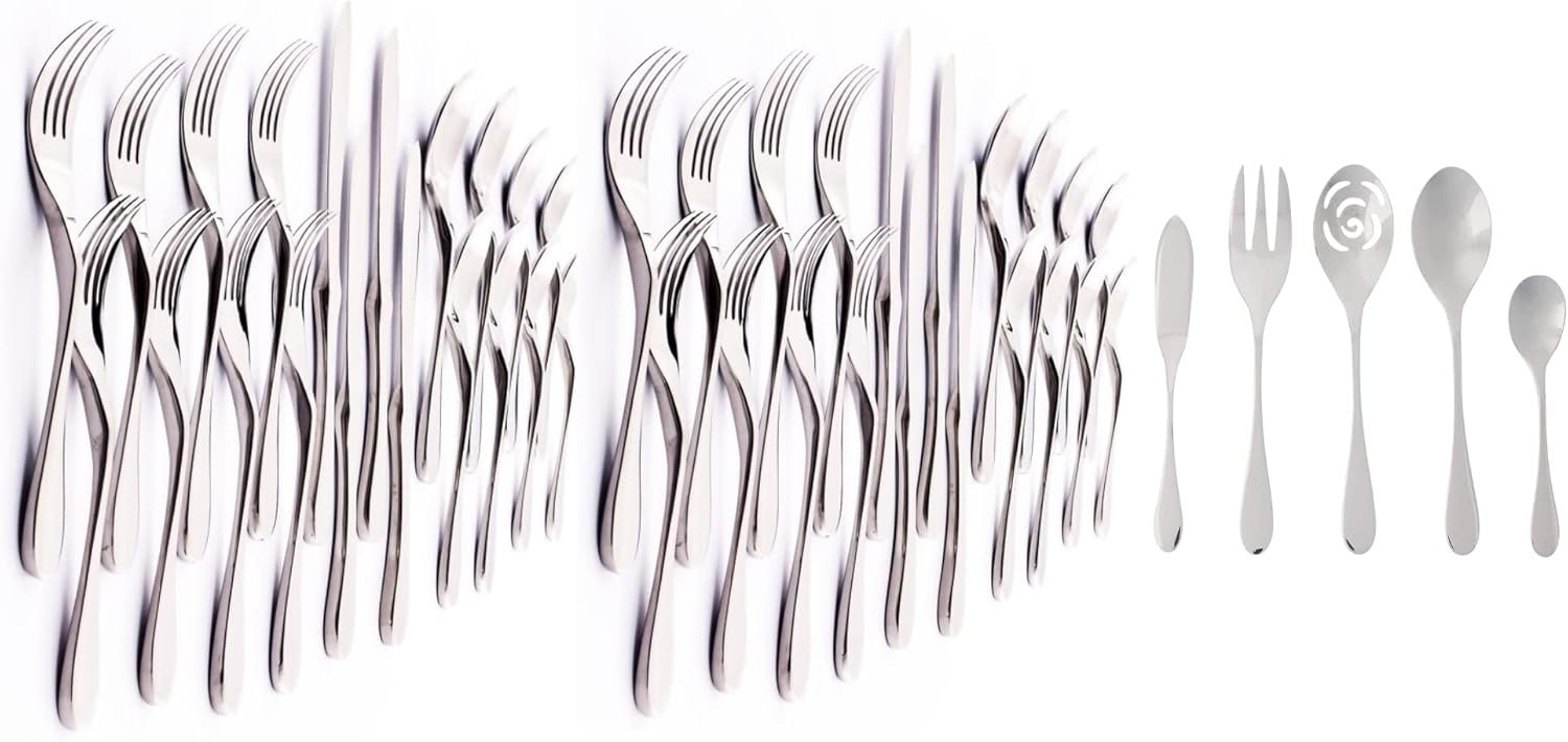 KNORK's Original Flatware Set - 45 Piece Glossy Silverware Set with Knork Forks - Durable and Stylish Knork Flatware Set for Everyday Use, Service for 8