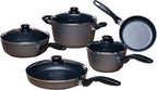 Swiss Diamond Pots and Pans Set Non Stick, Nonstick Cookware Set, Diamond Enforced Aluminum Non Stick Pots and Pan Set with Stainless Steel Handles, Dishwasher and Oven Safe, 9 Pieces, Grey