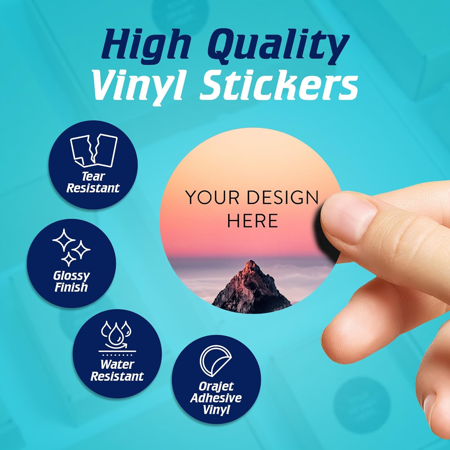 100 Custom Vinyl Stickers - Upload Your own Image, Text, Design, Logo - Personalized Logo Labels for Handmade, Packaging, Bottle, Jars, Candle, Brand Stickers (Mountain, 2x2)