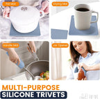 Silicone Trivet Mats 4 Heat Resistant Pot Holders Multipurpose Non-Slip Hot Pads for Kitchen Potholders, Drying mat, Jar Opener, Spoon Holder, Coaster.(Blue)