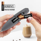 Zulay Kitchen Tornado Whisk Milk Frother with 4 AA Duracell Batteries - Triple Whisk for More Power - Handheld Coffee Frother with Stand - Drink Mixer for Lattes, Matcha & Protein Shakes