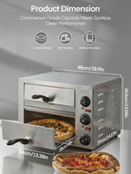 Commercial Pizza Oven, 12 Inch Countertop Pizza Ovens with 662°F Max Temp, 2-Layer Electric Pizza Cooker with Alert Timer, 1700W Stainless Steel Pizza-Maker Machine, for Restaurant,Home, Party, Silver