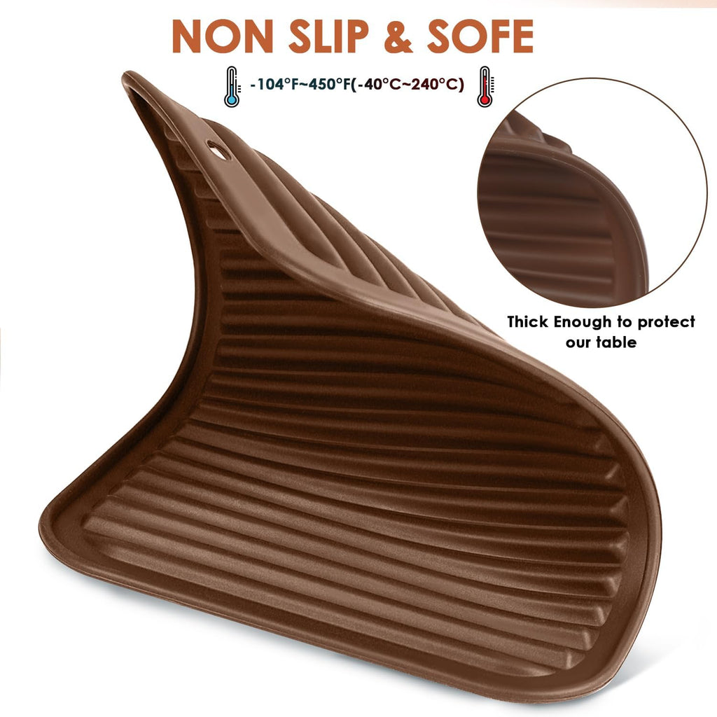 4 Pack Silicone Trivets for Hot Dishes Large 446°F Heat Resistant Pot Holder Hot Pads for Kitchen 9'' x 12' Brown Silicone Trivet Mat for Hot Pots and Pans, Jar Opener, Drying Mat