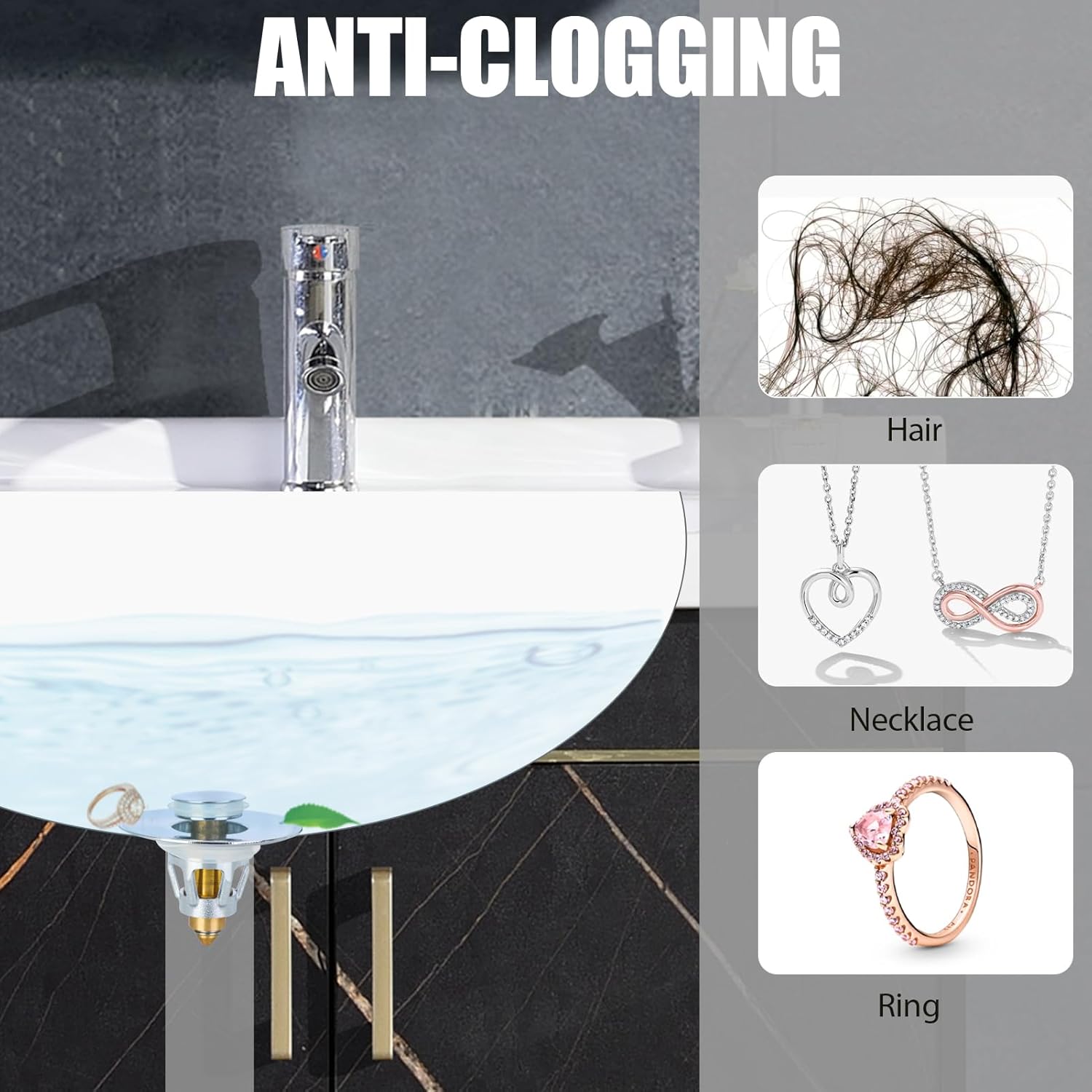 Three colors Bathroom Sink Stopper,Pop Up Drain Stopper with Bullet Core Push Type,Anti-Clogging Strainer Stopper Plug with Filter Basket for 1.1-1.5",(Silver,1PCS)