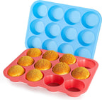 Bangp 12-Cup Silicone Muffin Pan with Metal Reinforced Frame,2 Pack Regular Size Cupcake Pan,Premium Non-Stick Bend Resistance Silicone Molds for Making Muffin,Cakes,Tart,Egg Bites (Red & Blue)