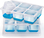 Ice Cube Trays 2 Pack, JRISBO Large Silicone Ice Cube Molds with Leak-Proof Lid, Transparent TPE Frame & Easy Release Bottom, Stackable Freezer Ice Trays for Whiskey, Cocktails, Soup, BPA Free