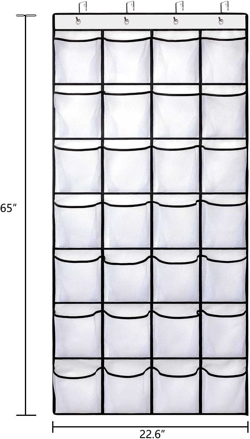 REGELETO 2 Pack 28 Pocket Over the Door Shoe Organizer, Hanging Shoe Rack for Door Large Capacity Shoe Organizer Holder with 4 Metal Hooks (White-2Pack)