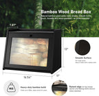 Large Bread Box for Kitchen Counter, Black Bamboo Bread Storage Container with Wavy Arcylic Transparent Door, Bamboo Wooden Farmhouse Bread Box for Your House