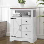 JOMEED Bathroom Floor Cabinet, Farmhouse Storage Cabinet with 3 Drawers & Adjustable Shelves, Free-Standing Cupboard for Kitchen, Living Room, Bathroom, White
