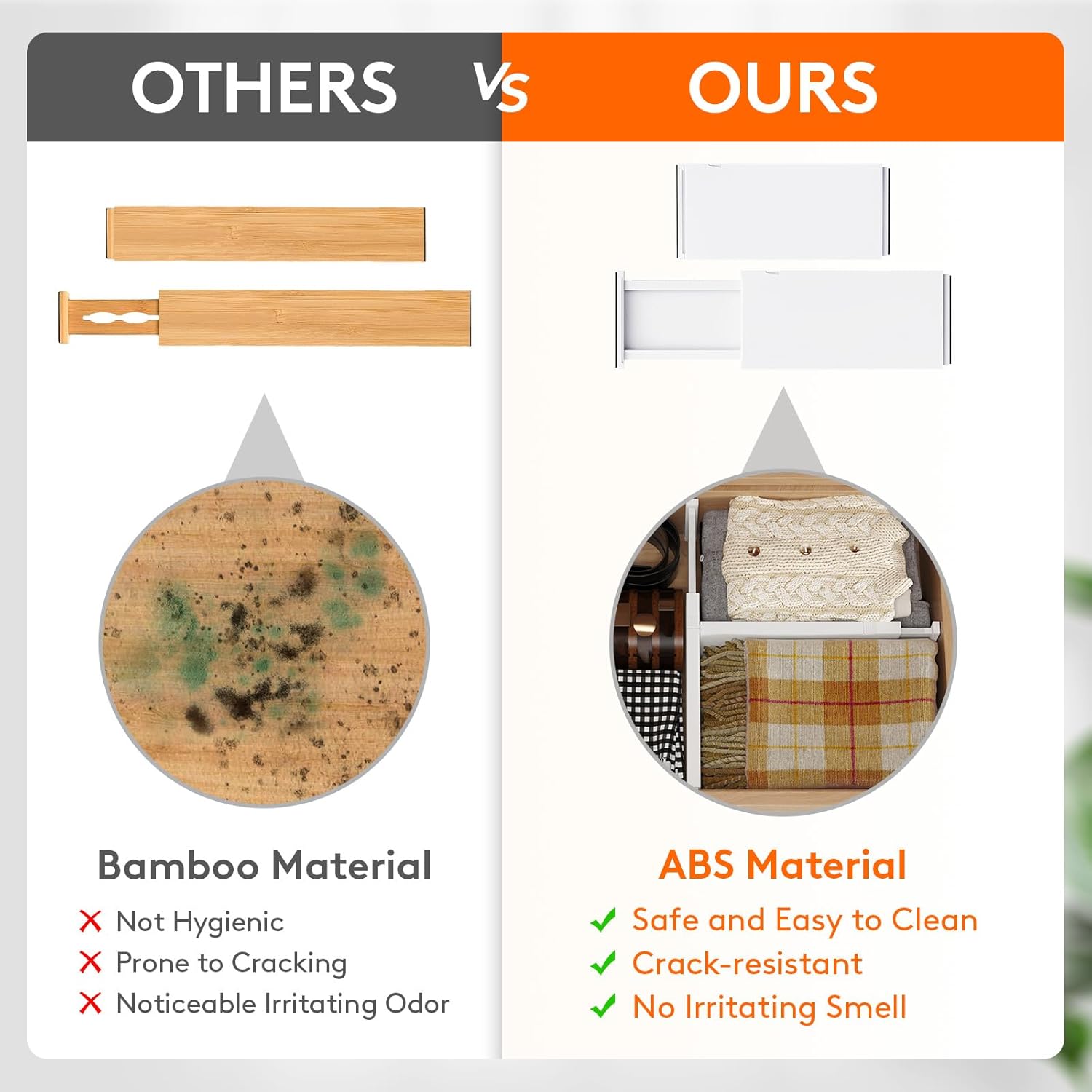 Lifewit 5 Pack Drawer Dividers Plastic 6" High, 13.5-22" Adjustable Drawer Organizers for Clothes, Expandable Dresser Separators in Bedroom/Bathroom/Kitchen/Fridge/Office Organization and Storage