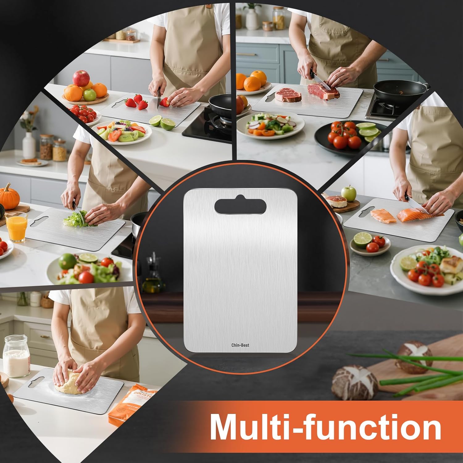 Titanium Cutting Boards For Kitchen, Double-Sided Food-Grade Kitchen Stainless Cutting Board, Non-Toxic & Non-Slip, Dishwasher Safe, Ideal For Indoor, Outdoor, Camping & Bbq Parties, M 13.4“ * 9”