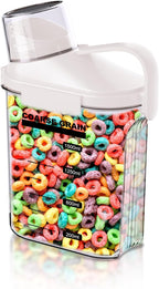 1 PCS Airtight Dry Food Container, Clear BPA-Free Plastic Cereal Containers Storage for Kitchen Pantry, Rice Cereal Flour Holder with Pouring Spout Measuring Cup, White, 51fl.oz/1.5L
