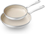 Redchef Hybrid Ceramic Non Stick Fry Pan Set 2 Piece, 9.5, 11 Inch, Kitchen Frying Pans, Skillet Tri-Ply Stainless Steel & Aluminum, All Cooktops