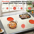 Karinear 30 Inch Electric Cooktop, Beige-gray Glass Electri Cermaic Stove, 4 Burners Electric Stove Top with Expandable Burners, Timer, Child Safety Lock, Pause, 6600W, Drop-in 220V-240V Hardwire