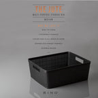 BINO | Woven Plastic Basket | Medium (Black), 4-Pack | THE JUTE COLLECTION | Home Organization, Space - Saving Storage, Stylish Design | Jute Basket | Plastic Storage Basket