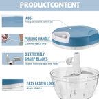 Manual Food Chopper: Hand Pull String Vegetable Chopper for Onion, Garlic, Pepper, Nuts, Tomato, etc.,500ml.