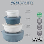 COOK WITH COLOR Prep Bowls with Lids- Wide and Deep Nesting Plastic Small Mixing Bowl Set with Lids, 8 Piece Set - Wide Bowls, Blue/Grey