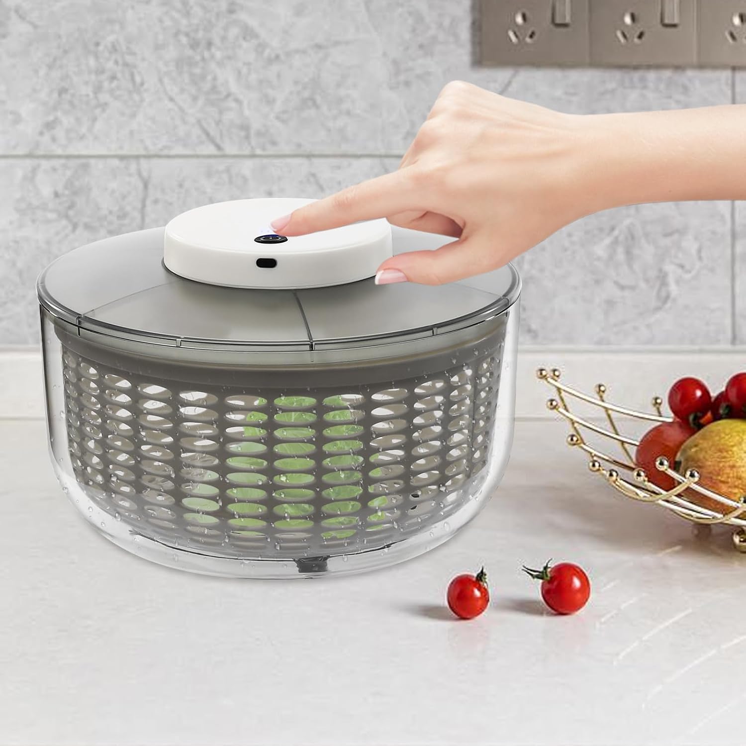 6L Electric Salad Spinner, Large Lettuce spinner, Fruit Vegetable Washer Dryer, Salad Dryer,Fruit Salad Washer for Home Kitchen Washing & Drying Leafy Vegetables