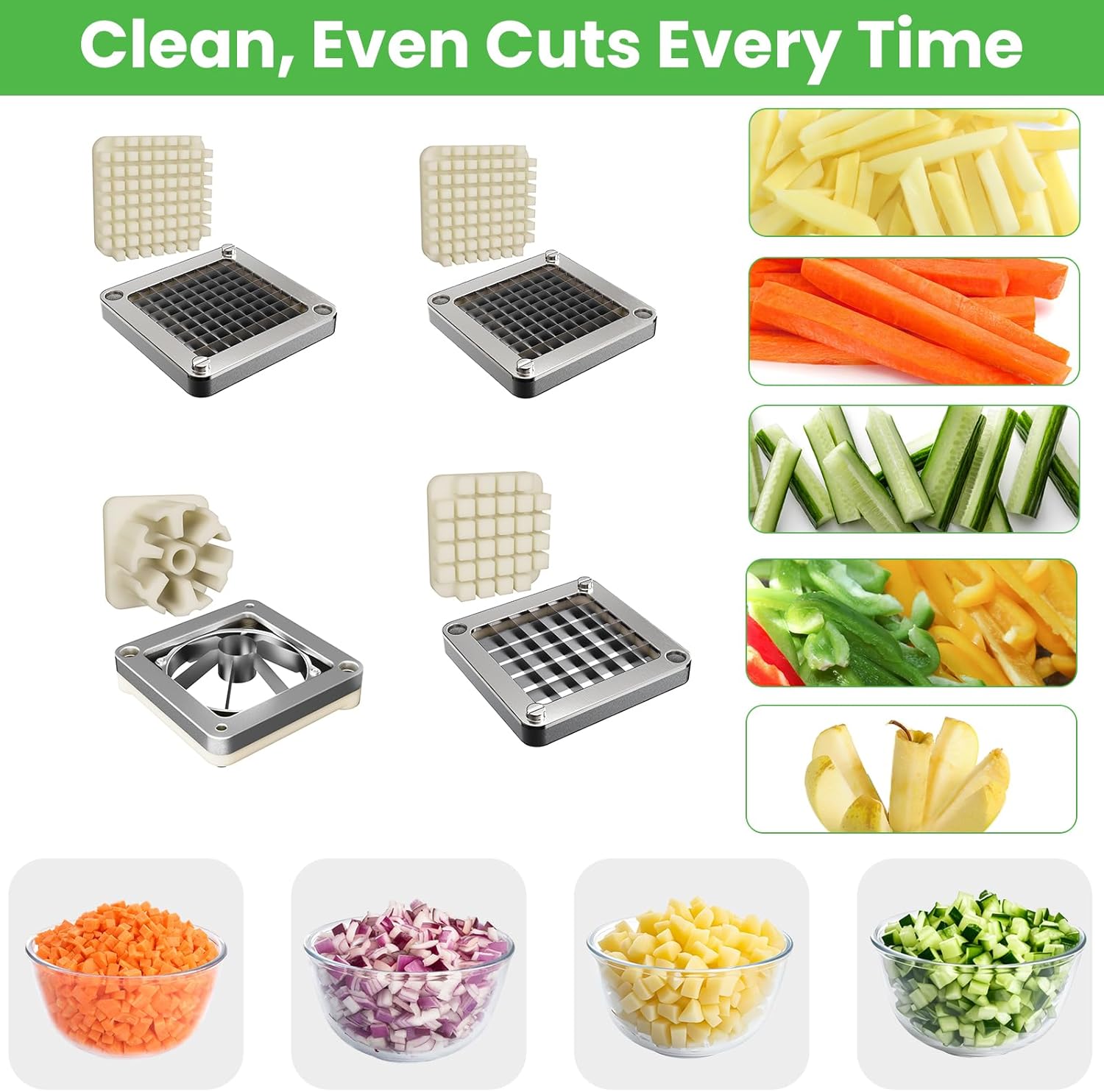 Fruit Chopper Replacement Blade & Push Block for Vegetable Chopper Dicers – Ultra Sharp Stainless Steel Apple Cutter, Easy to Install & Clean, Ideal for Home and Commercial Kitchens
