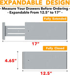 SpaceAid Bamboo Dresser Drawer Dividers 6 Pack, 4.65“ High Adjustable 12.5“-17” Drawer Organizers, Expandable Organization for Clothing, Clothes, Dressers, Gray