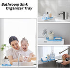 Silicone Bathroom Soap Dishes with Drain Spout-Bathroom and Kitchen Sink Organizer,Sponge Holder,Dish Soap Tray,Perfect for Dispenser,Scrubber,Bottle on Sink or Counter-Light Blue 9.6"×5.3"