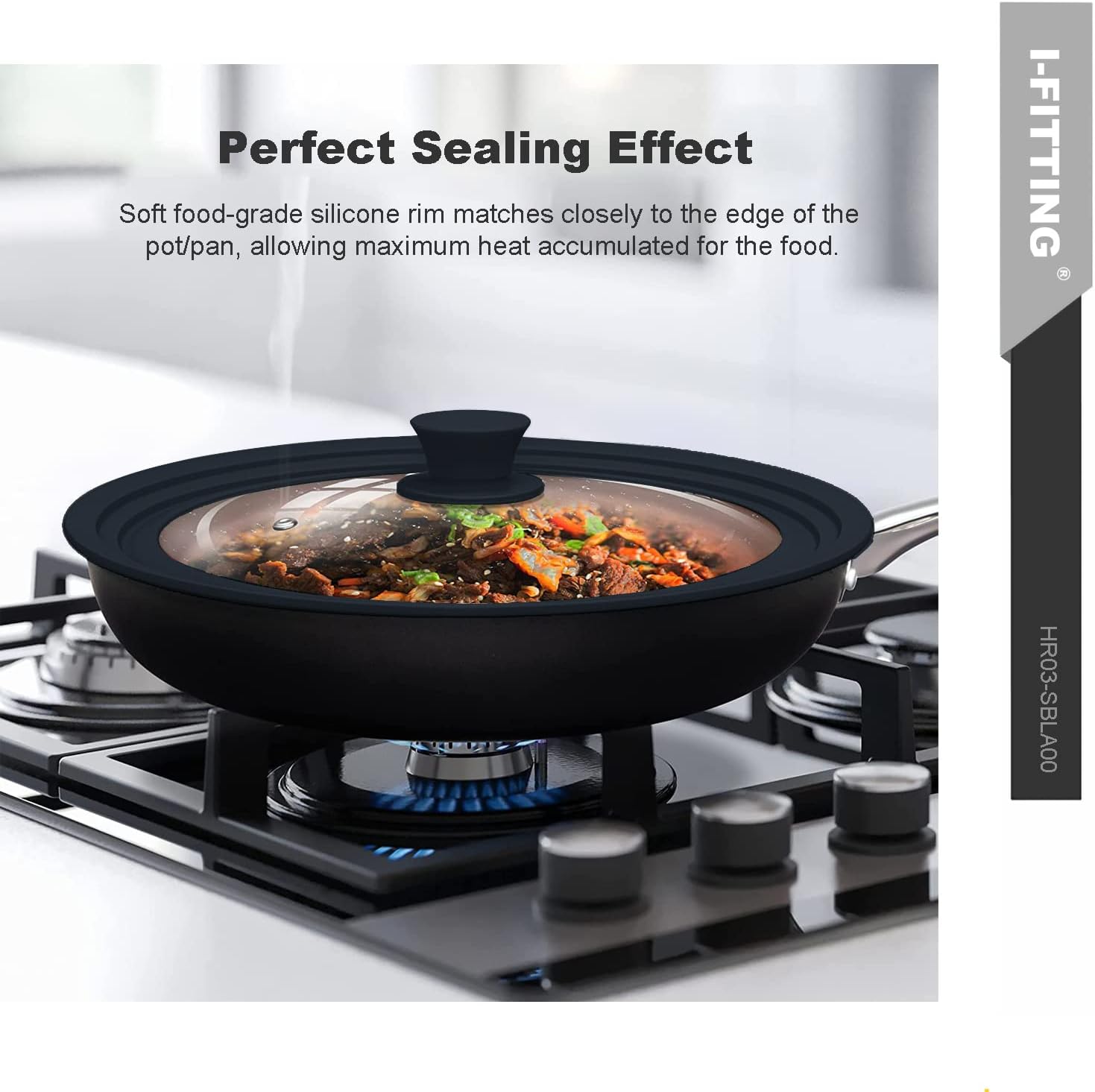 Universal Lid for Pots,Pans And Skillets,HR Huare Technology Tempered Glass with Heat Resistant Silicone Rim,Dishwasher Safe,Fit Cookware 11”,12”, 12.5”, Black,1 Pack