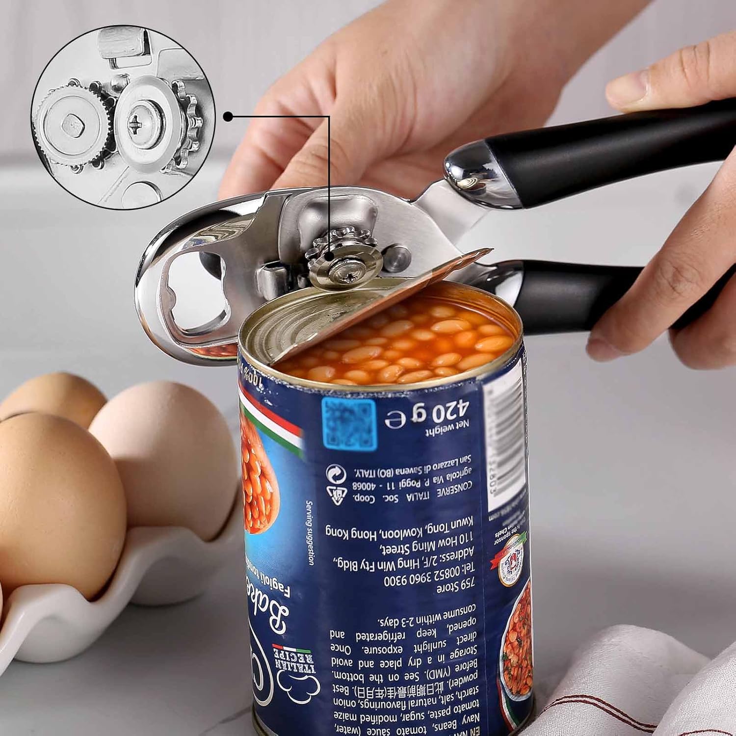 Multi-function Manual Can Opener Bottle Opener, Oversized Hand-held Easy Rotary Knob, Safe Cut Can Opener with Non-Slip Handle, Smoother Cut Sharp Blade for Seniors Kitchen Tool, Black