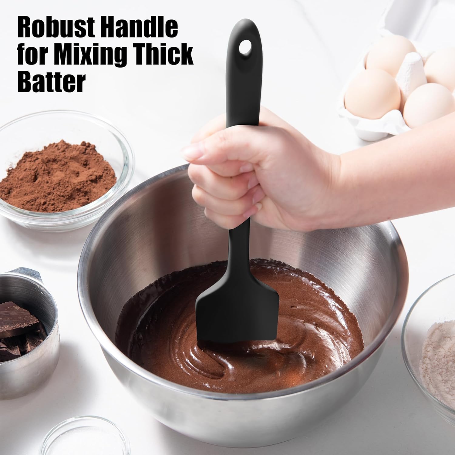 4-Piece Silicone Spatula Scrapers: Doosu 600°F Heat Resistant Food Grade Kitchen BPA Free Rubber Baking Cooking Tool Nonstick Utensil Set for Mixing, Scraping, Folding, Stirring, Serving (Black)
