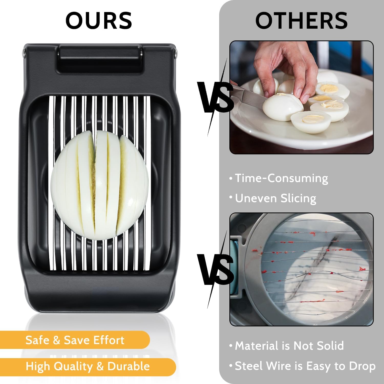 Sopito Heavy Duty Stainless Steel Wire Egg Slicer for Hard Boiled Eggs & Strawberry Other Soft Food, Black