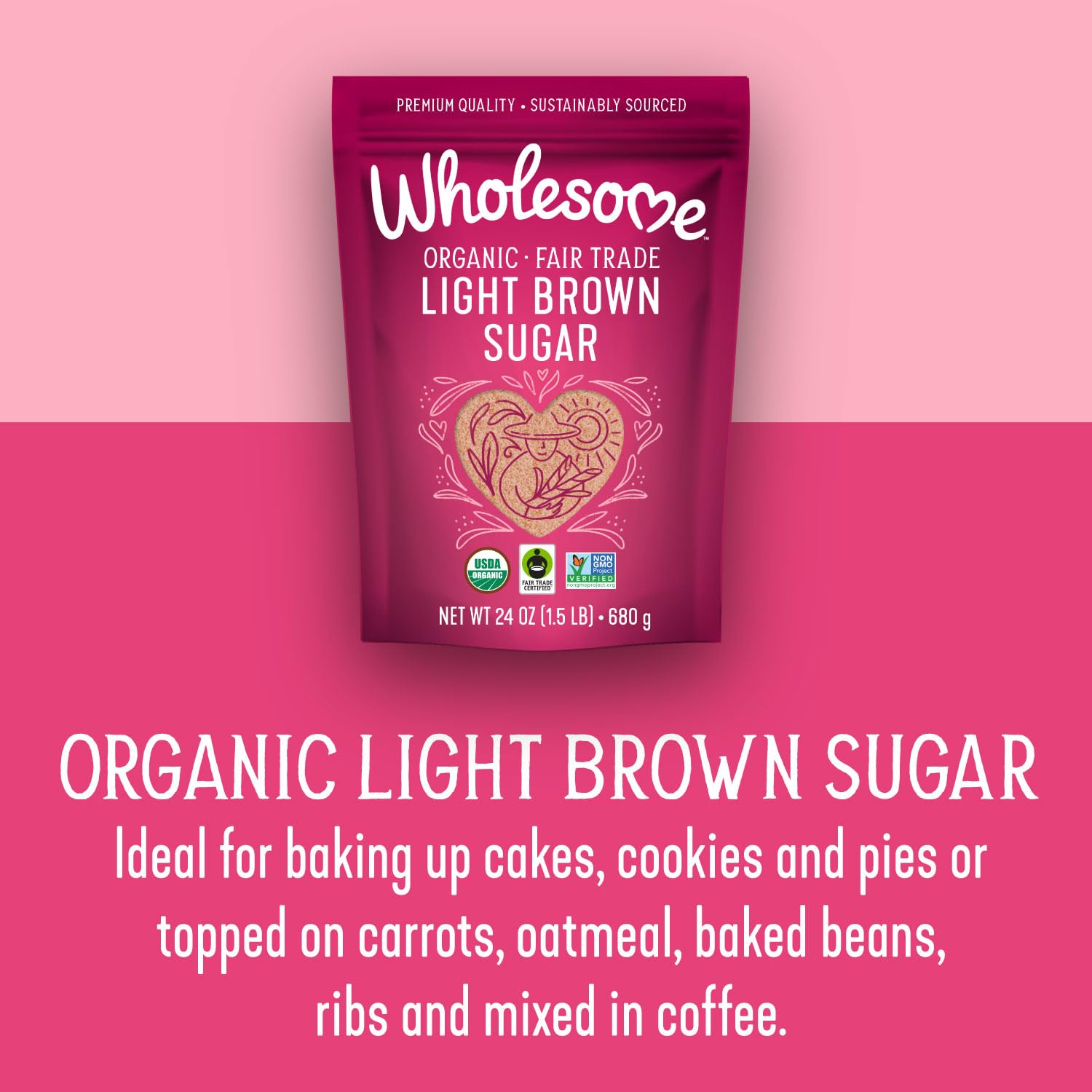 Wholesome Fair Trade Organic Light Brown Sugar, 64oz, 1-Pack