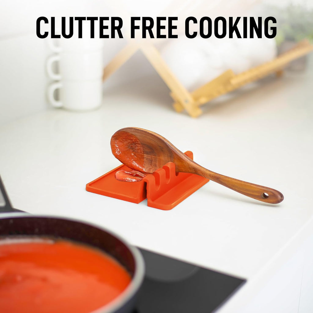 Zulay Kitchen Silicone Utensil Rest with Drip Pad for Multiple Utensils - BPA-Free, Heat-Resistant Spoon Rest & Spoon Holder for Stove Top - Kitchen Utensil Holder for Ladles & Tongs - Orange