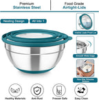 TeamFar Mixing Bowls with Colander Set, Stainless Steel Strainer and Nesting Salad Bowls, with Lids & 3 Graters, Non-Slip Bottom & Visible Lid, Rotatable & Dishwasher Safe, 4.6/3/1.5 QT, Blue