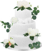 Taiyin 9 Pcs Flower Cake Topper Boho Cake Decorations Eucalyptus Flowers Floral Decorations for Women Wedding Birthday Party Anniversary(White)