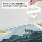 Mountain Peaks Nature Landscape Kitchen Drying Mat Modern Decorative Microfiber Dish Drainer Mat for Kitchen Counter Absorbent Reusable Washable 16x18 Inch