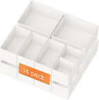 Criusia Drawer Organizer Clothes, 14 Pack Dresser Organizer for Baby Clothes, Underwear, Sock- Foldable Closet Organization and Storage Dividers Bins for Nursery, Bedroom and Dorm (White)