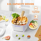 Audecook Hot Pot Electric 2L, Cermic Glaze Non-Stick Frying Pan 8 Inch, Portable Travel Cooker for Ramen/Steak/Fried Rice/Oatmeal/Soup, with Dual Power Control (Silicone Spatula Included)