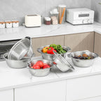 304 Stainless Steel Microporous Colander with Handle, Rice Washers Microporous Strainer Set For washing vegetables, fruits and rice, and draining cooked pasta(4QT with handle-Gold)