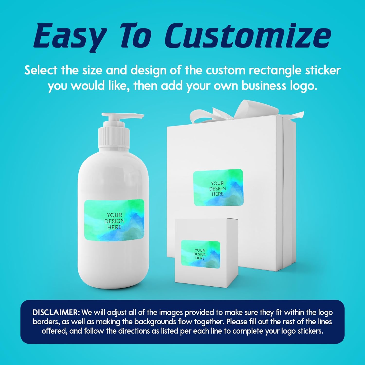 100 Custom Vinyl Stickers - Upload Your own Image, Text, Design, Logo - Personalized Logo Labels for Handmade, Packaging, Bottle, Jars, Candle, Brand Stickers (Blue Green, 3x2)