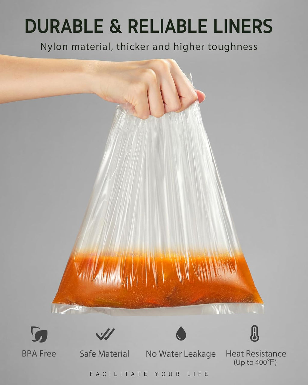 Syntus Slow Cooker Liners, 15 Count Cooking Bags Large Size Disposable Pot Liners Plastic Bags, Fit 3QT to 8QT for Slow Cooker Cooking Trays, 13"x 21", 15 Liners