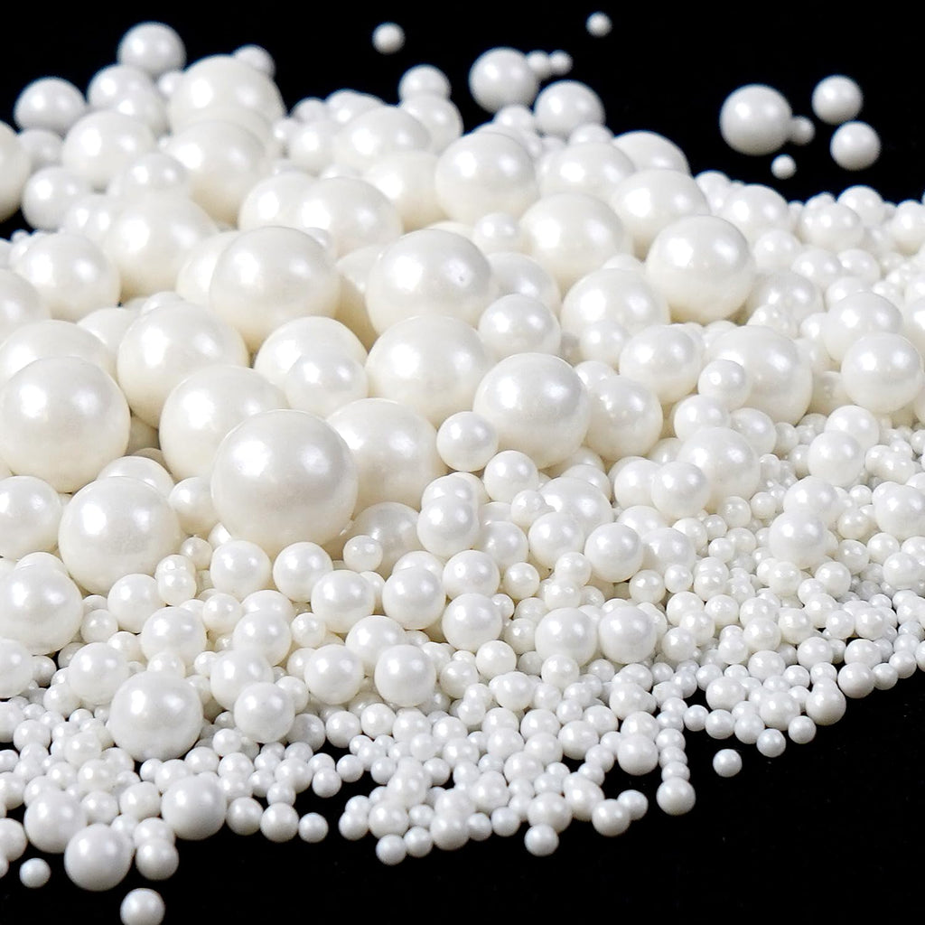 Dazzjoy Edible White Pearl Sugar Sprinkles, White Pearls for Cake Decorating, 130g/4.58oz, Candy Baking Cake Decorations, Cupcake Toppers & Cookie Decoration, Wedding Party Valentines Easter Supplies