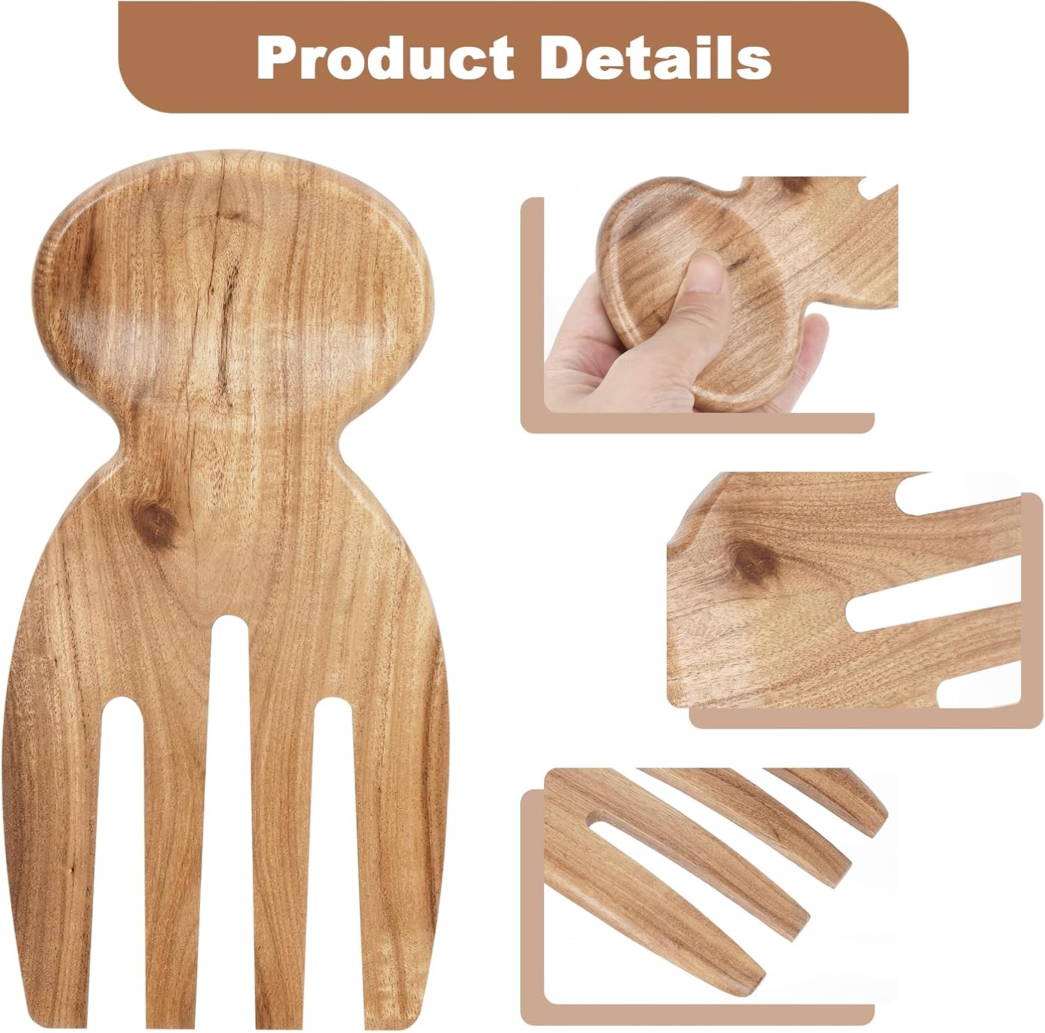 Salad Tongs, Salad Hand, Teak Wood Salad Tongs for Serving, Serving Utensils Set Salad Servers Set Kitchen Cooking Utensil
