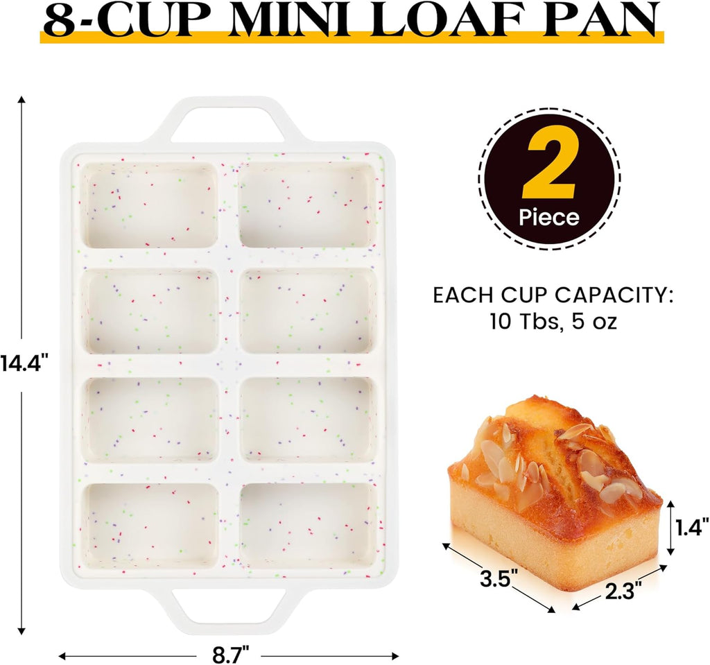 2 Pcs Mini Loaf Pans Silicone, Nonstick Small Bread Pans for Baking, Tiny Meatloaf Pan with Metal Reinforced Frame 8 Cavity (Cream)