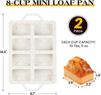 2 Pcs Mini Loaf Pans Silicone, Nonstick Small Bread Pans for Baking, Tiny Meatloaf Pan with Metal Reinforced Frame 8 Cavity (Cream)