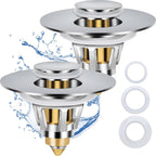 2 Pack Bathroom Sink Stopper, Fits 1.1-1.85 Inch Drain Holes, Pop Up Sink Drain Stopper, Easy to Use Drain Plug Bathroom Sink Drain Cover, Pure Brass Bathroom Sink Drain Strainer with Hair Catcher