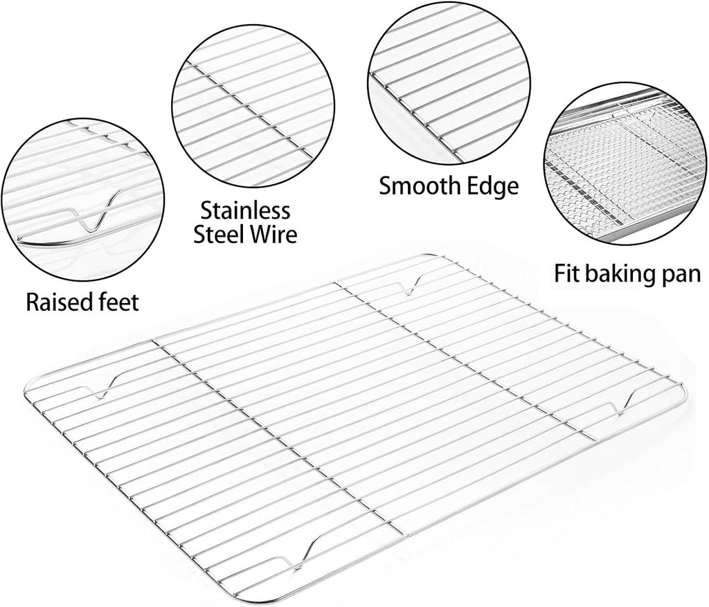 Stainless Steel Baking Sheet Tray Cooling Rack with Silicone Baking Mat Set, Cookie Pan with Cooling Rack, Set of 9 (3 Sheets + 3 Racks + 3 Mats), 10/12/16 Inch, Easy Clean