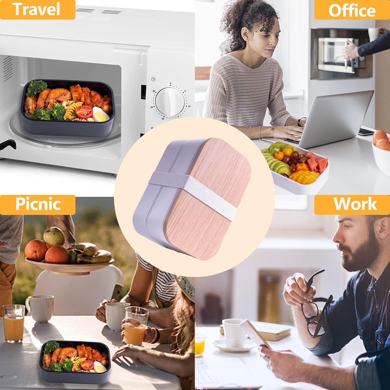 Stackable Bento Box with Utensils Microwave Safe, All-in-One Meal Prep Compartment Lunch Containers Leak Resistant Lunch Box with Sauce Container 60oz White(without bag)