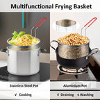 Deep Fryer Basket Only, 7''x4'' Colander with Silicone Handle,Round Stainless Steel Fry Baskets, Heat Resistant for Frying French Fries Cooking Noodles Vegetables, Ideal for Gift, 2.3-Quart