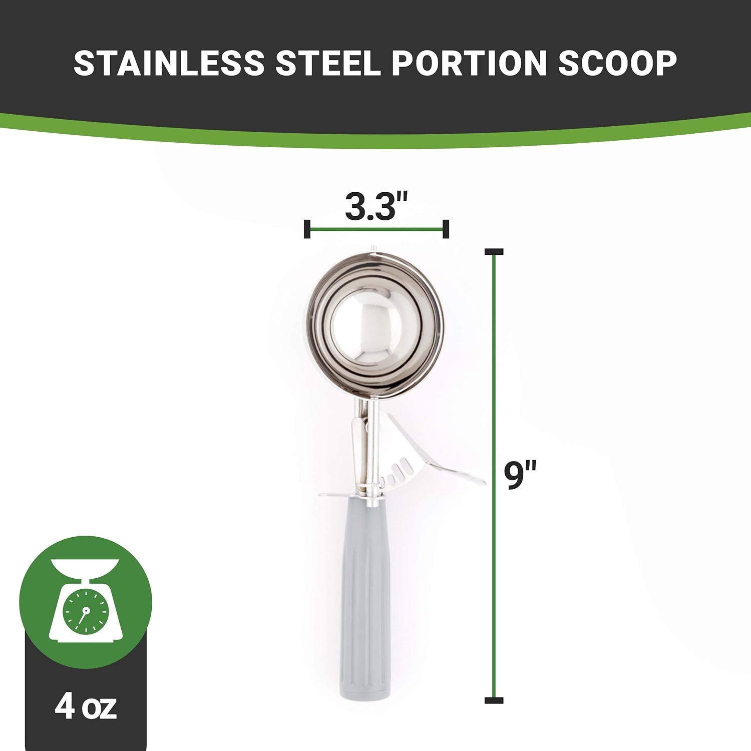 Met Lux 4 oz Stainless Steel #8 Portion Scoop - with Gray Handle - 1 count box