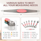 15-Piece Stainless Steel Measuring Cups and Spoons Set, Strong Magnetic Nesting Design 7 Cups 7 Spoons with Leveler, Double Measurement Markings for Dry & Liquid Ingredients, Pink & Colorful