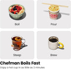 CHEFMAN Electric Kettle - 1.2L 1500W Hot Water Tea Pot with Infuser, BPA Free, Auto Shut Off, Boil-Dry Protection, Removable Lid, LED Light, Cordless Glass Electric Tea Kettle – Stainless Steel